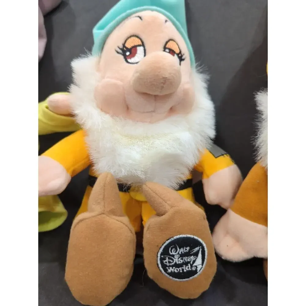 Walt Disney World Plush Mini Beanbag Dopey, Happy, Bashful Dwarfs W/Orig‎ Tag